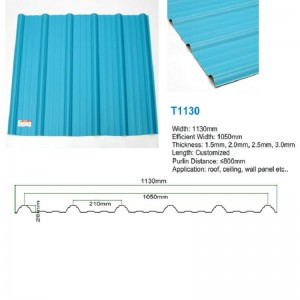 T1130 Blue ASA PVC UPVC Takbeläggning Trapezformad Corrugated Plastic Roof Sheet